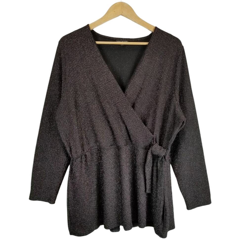 Lane Bryant Women's Black Glitter Striped Peplum Long Sleeve Top Size XXL 18/20